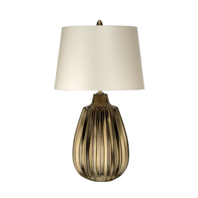 Elegant Pearl Textured Satin Shade Table Lamp with Bronze Ceramic Base
