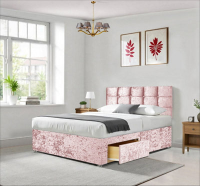 Elegant Pink Crushed Small Double Bed Divan Bed Base with 26" Cube ...
