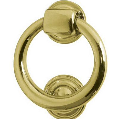 Elegant Polished Brass 100mm Ring Door Knockers for Classic Home Entryways - External Outdoor Knocker