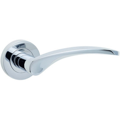 Elegant Polished Chrome Door Handle on Rose for Modern and Traditional Interiors - Interior Handle