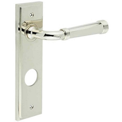 Elegant Polished Nickel Bathroom Door Handle with Backplate - Solid Brass Interior Handle