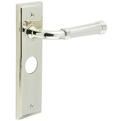 Elegant Polished Nickel Bathroom Door Handle with Backplate - Solid Brass Interior Toilet Handle