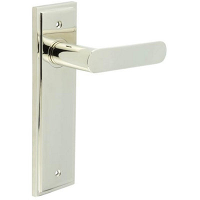 Elegant Polished Nickel Door Handle Latch Backplate for Luxury Homes - Solid Brass Interior Handle