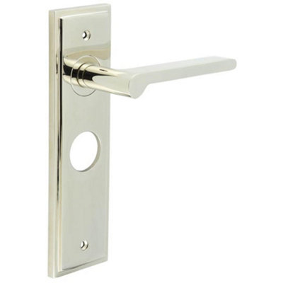 Elegant Polished Nickel Door Handle Lock Backplate for Stylish Interiors - Solid Brass Interior Handle