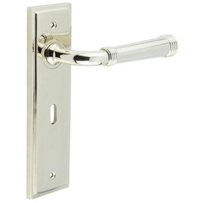 Elegant Polished Nickel Door Handle Lock Backplate - Solid Brass Interior Handle