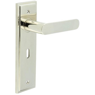Elegant Polished Nickel Door Handle Lock Backplate - Solid Brass Interior Toilet Handle