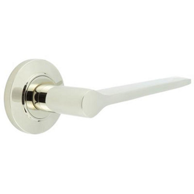 Elegant Polished Nickel Door Handle on Chamfered Rose - Solid Brass Interior Handle