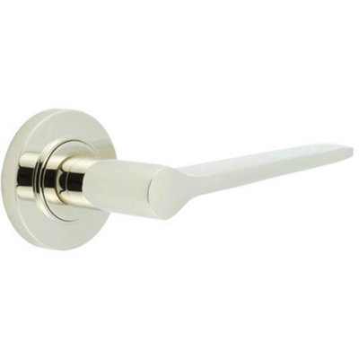 Elegant Polished Nickel Door Handle on Plain Rose for Classic and Modern Interiors - Solid Brass Interior Handle