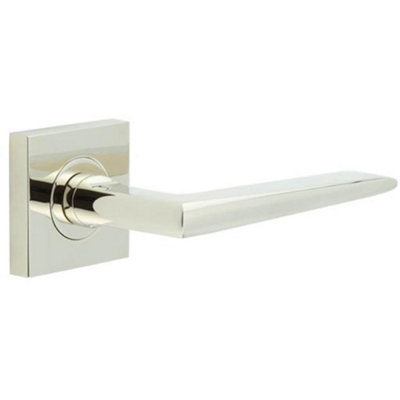 Elegant Polished Nickel Door Handle on Square Rose for Luxury Interiors - Solid Brass Interior Handle