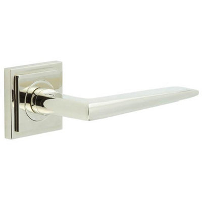 Elegant Polished Nickel Door Handle on Square Rose Solid Brass - Interior Handle