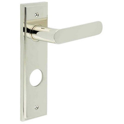 Elegant Polished Nickel Door Handle with Backplate for Bathrooms and More - Solid Brass Interior Handle