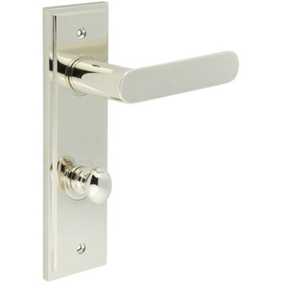 Elegant Polished Nickel Door Handle with Backplate for Bathrooms - Solid Brass Toilet Handle