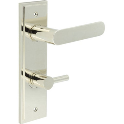 Elegant Polished Nickel Door Handle with Backplate for Bathrooms - Solid Brass WC Handle