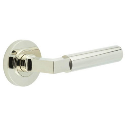 Elegant Polished Nickel Door Handle with Rose Design - Solid Brass Interior Handle