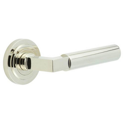 Elegant Polished Nickel Door Handle with Stepped Rose Design Solid Brass Interior Handle