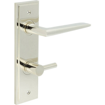 Elegant Polished Nickel Door Handle with Turn Release for Bathrooms - Solid Brass Interior Handle