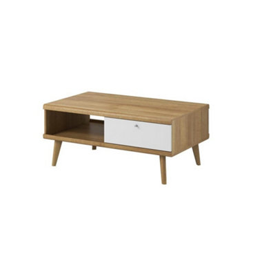 Elegant Primo Coffee Table H460mm W1070mm D670mm in White and Oak Riviera - Stylish Living Room Centrepiece