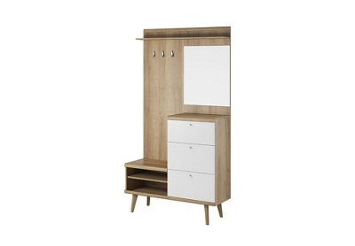 Elegant Primo Hallway Unit H2000mm W1100mm D340mm in White and Oak Riviera - Stylish Entryway Solution