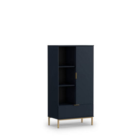 Elegant Pula Display Cabinet 70cm - Modern Navy with Gold Accents - W700mm x H1400mm x D410mm