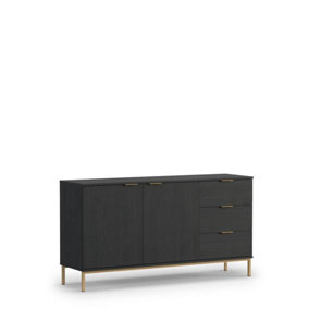 Elegant Pula Sideboard Cabinet 150cm - Luxurious in Black Portland Ash with Glamorous Gold Legs - W1500mm x H800mm x D410mm