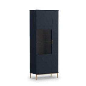 Elegant Pula Tall Display Cabinet 70cm - Chic Navy with Gold Highlights - W700mm x H1900mm x D410mm