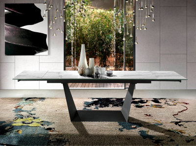 Elegant Rectangular Extending Dining Table with Porcelain Marble Top ...