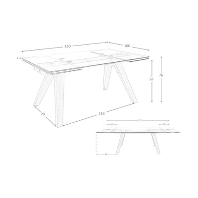 ELEGANT RECTANGULAR TEMPERED GLASS AND WALNUT EXTENDING DINING TABLE