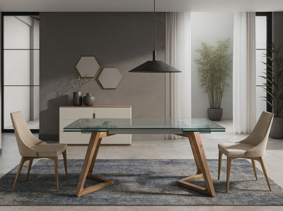 Elegant Rectangular Walnut and Glass Extending Dining Table
