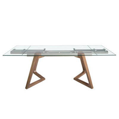 Elegant Rectangular Walnut and Glass Extending Dining Table