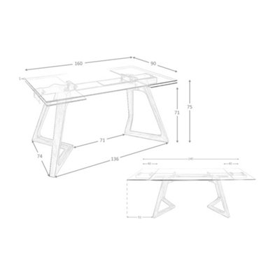 Elegant Rectangular Walnut and Glass Extending Dining Table
