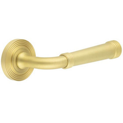 Elegant Reeded Satin Brass Door Handle for Timeless Style - Solid Brass Interior Handle
