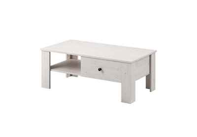 Elegant Rene Coffee Table in Andersen Pine - W1050mm H430mm D600mm - One Drawer, Open Compartment, Black Handle