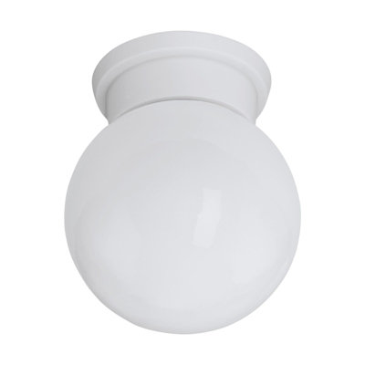 Elegant Round Flush Ceiling Light with White Glass Shade and Plastic Back Plate - E27 Bulb Compatible