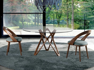 Elegant Round Tempered Glass and Walnut Dining Table for Modern Homes