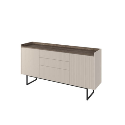 Elegant Sand Beige & Oak Lago 3 Sideboard Cabinet W1660mm H860mm D400mm - Ample Storage, Modern Design