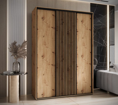 Elegant Sapporo Sliding Door Wardrobe 170cm in Oak Artisan: Stylish Storage Solution (H)2050mm (W)1700mm (D)600mm