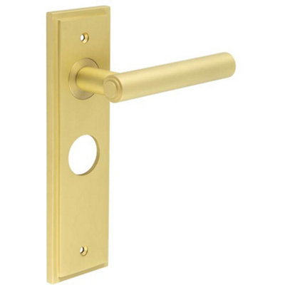 Elegant Satin Brass Bathroom Door Handle with Backplate - Solid Brass Interior Lever