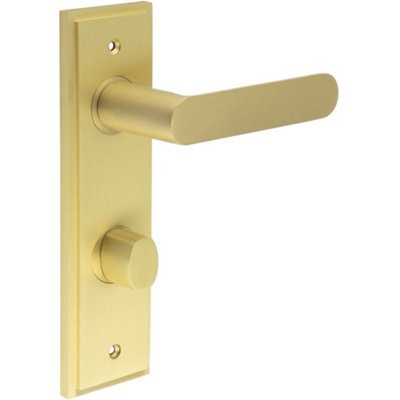 Elegant Satin Brass Bathroom Door Handle with Turn & Release Mechanism - Solid Brass Interior Handle