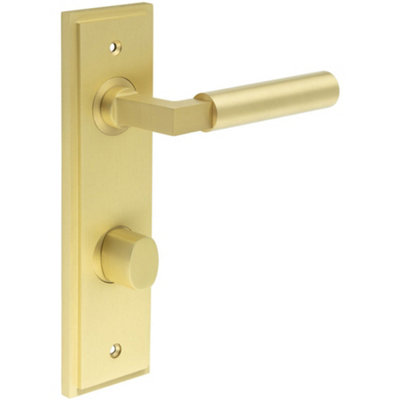Elegant Satin Brass Bathroom Door Handle with Turn Release - Solid Brass Interior Handle