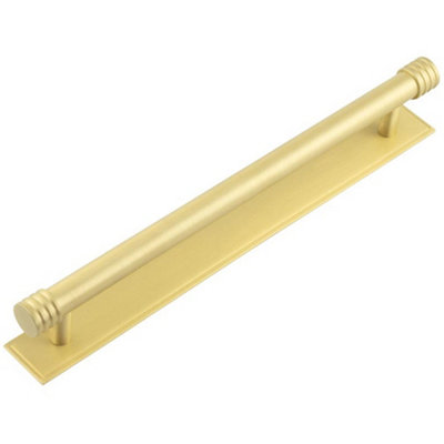 Elegant Satin Brass Cabinet Handle with 224mm Centers and Stepped Backplate - Kitchen Drawer Pull Handle