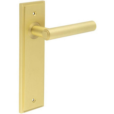 Elegant Satin Brass Door Handle Latch Backplate for Home - Solid Brass Interior Lever