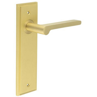Elegant Satin Brass Door Handle Latch Backplate for Modern Interiors - Solid Brass Interior Handle