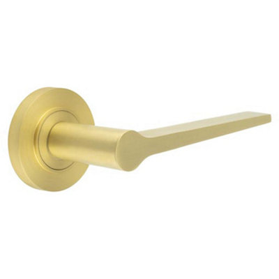 Elegant Satin Brass Door Handle on Plain Rose for Modern and Traditional Interiors - Solid Brass Interior Handle
