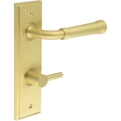 Elegant Satin Brass Door Handle with Backplate for Bathrooms - Solid Brass Interior Handle