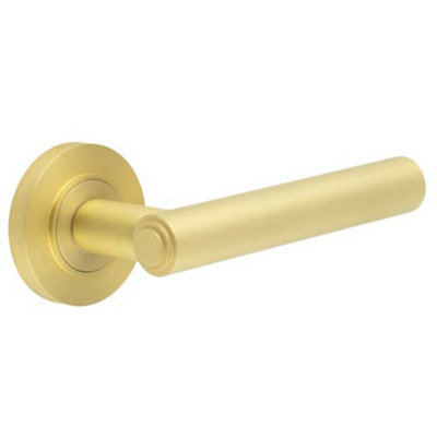 Elegant Satin Brass Door Handle with Customizable Roses - Solid Brass Interior Handle