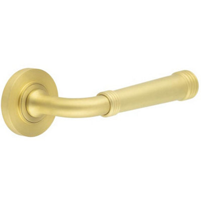 Elegant Satin Brass Door Handle with Traditional Design - Solid Brass Interior Handle