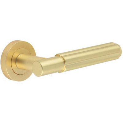 Elegant Satin Brass Lever Door Handle on Rose for Modern Interiors - Interior Handle