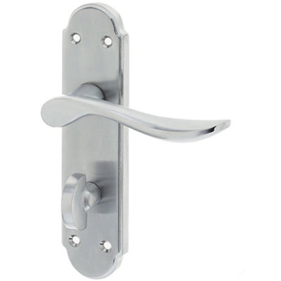 Elegant Satin Chrome Suite Door Handle with Bathroom Plate - Interior Lever on Backplate