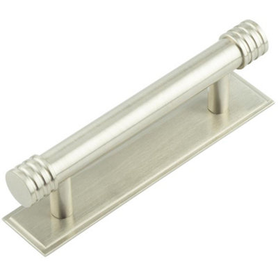 Elegant Satin Nickel 96mm Cabinet Handle with Stepped Backplate for Modern Interiors - Kitchen Drawer Pull Handle