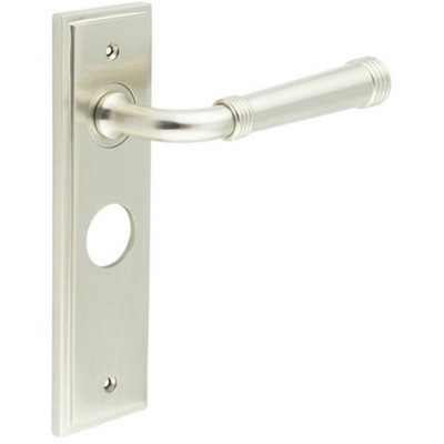Elegant Satin Nickel Bathroom Door Handle with Backplate - Solid Brass Interior Handle